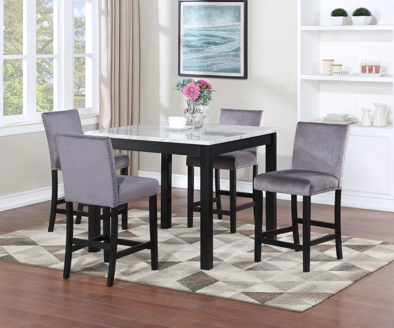 D205 White Marble Dining Table With 4 Velvet Chairs