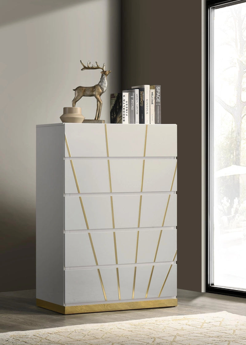 White/Gold Line Led Queen Bed