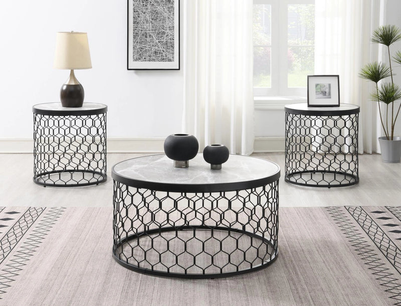 T155 Black-Silver Sparkle Coffee Table-2 End Table