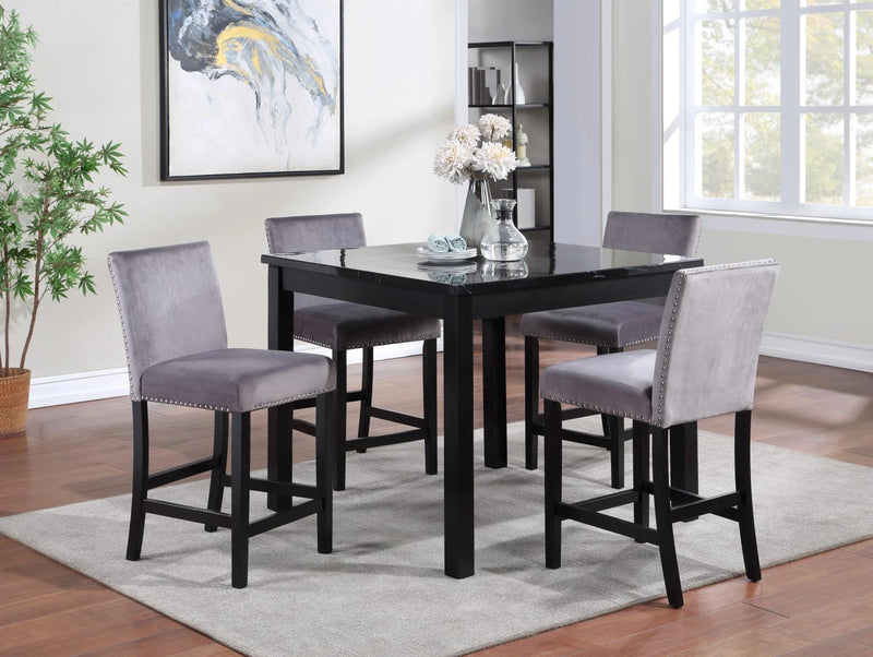 D206-Black Marble Dining Table With 4 Velvet Chairs