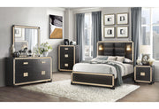 Blake Black/Gold King Bed with Lamps, Dresser, Mirror, 2 Nightstand
