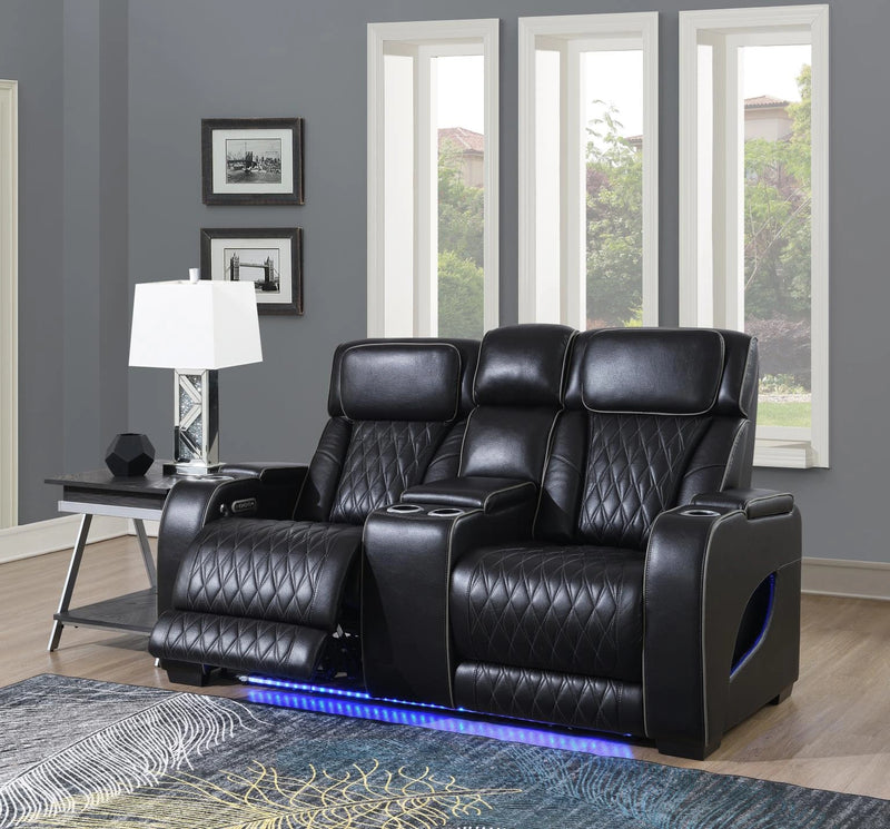 U70 Black Power Reclining With Pwr Headrest-Massage-Heat Ambient Light-Storage Arms-Usb And Wireles