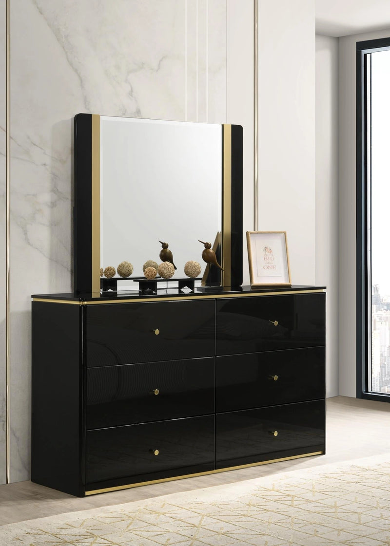 Black/Gold Line Queen Bed
