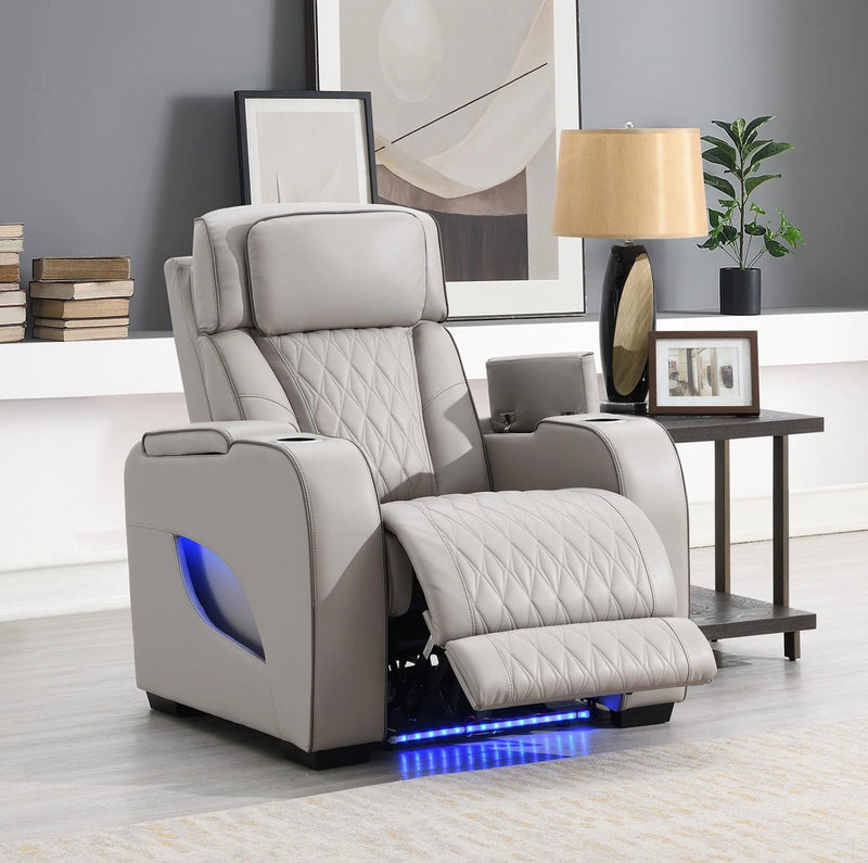 U71 Gray Power Reclining With Pwr Headrest-Massage-Heat Ambient Lighting-Storage Arms-Usb And Wireless