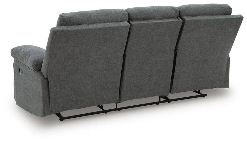 Side-Swipe Reclining Sofa with Drop Down Table