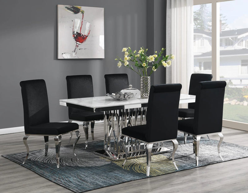 G-081-T-WHITE Dining Table-White Marble-4 Velvet Chairs