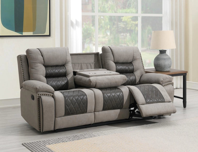 U142 Gray-Charcoal Motion Sofa With Drop Down And Two Wireless Chargers