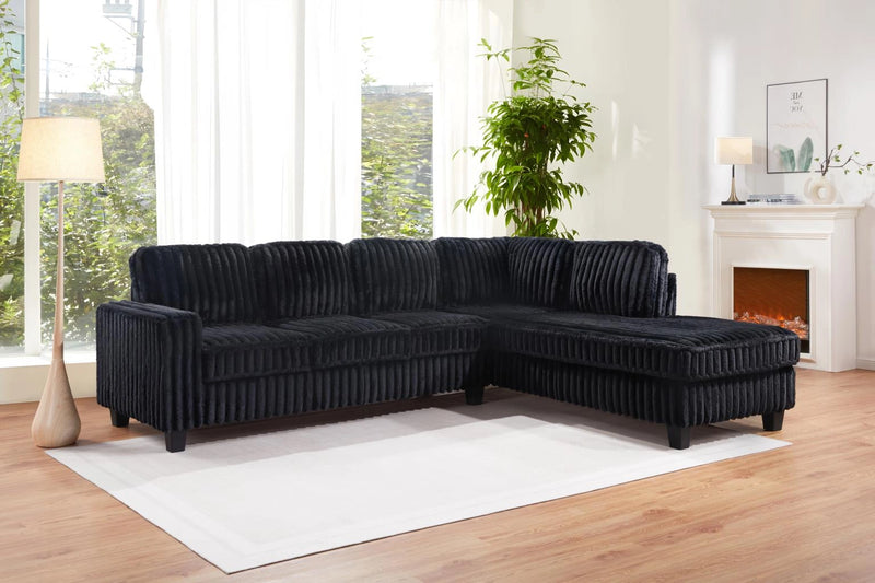 U320 Black Corduroy 2 Pc Sectional
